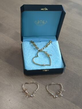 JUICY COUTURE Gold Heart Pendant Necklace and Heart Hoop Earrings Set - Goldtone